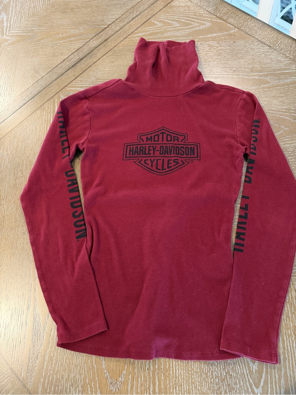 Harley-Davidson Red Ribbed Turtleneck Small Sleeve Graphics Biker Moto